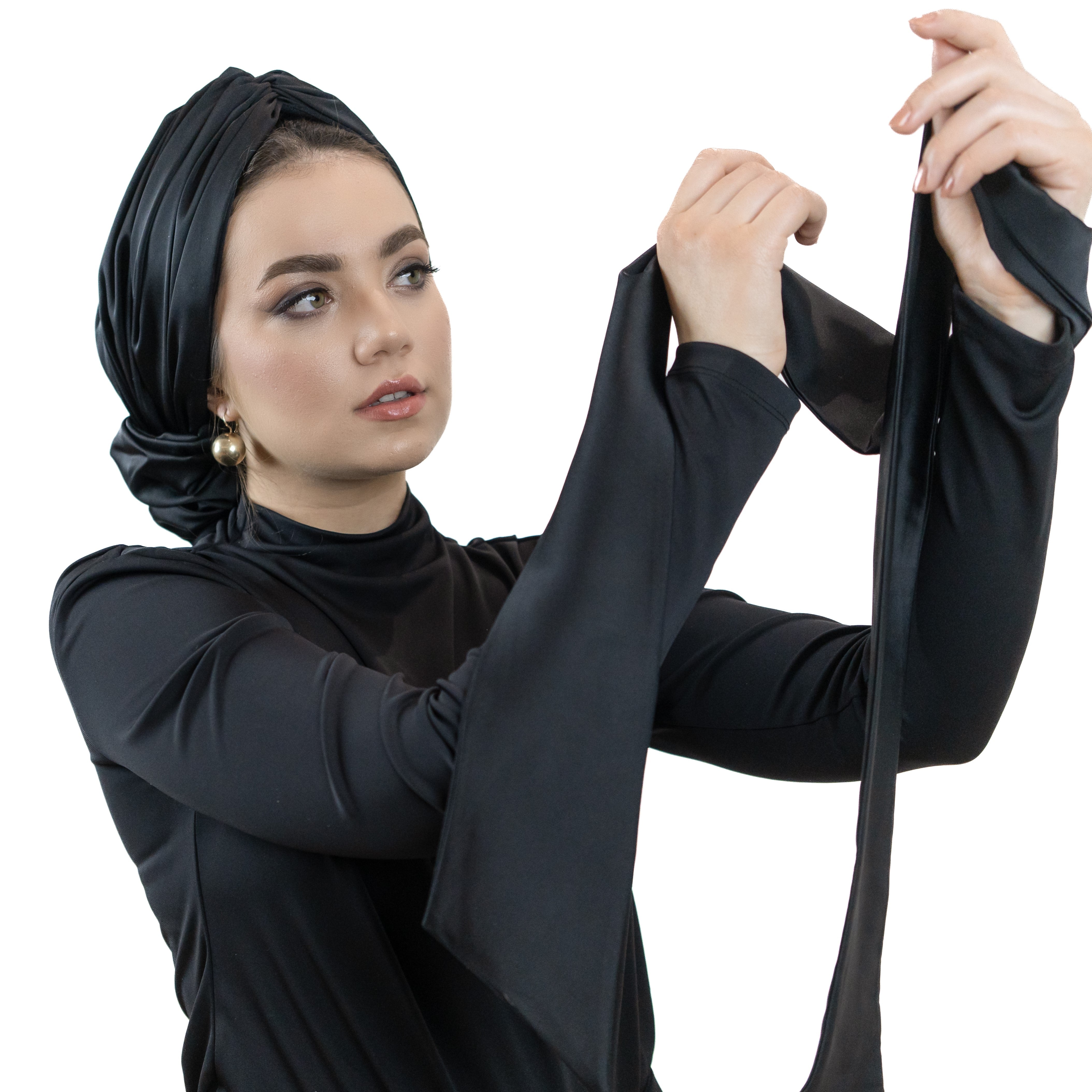 Abu Dhabi Ready-Made Bonnet - Lycra Satin Fabric - Black - BitterColors 