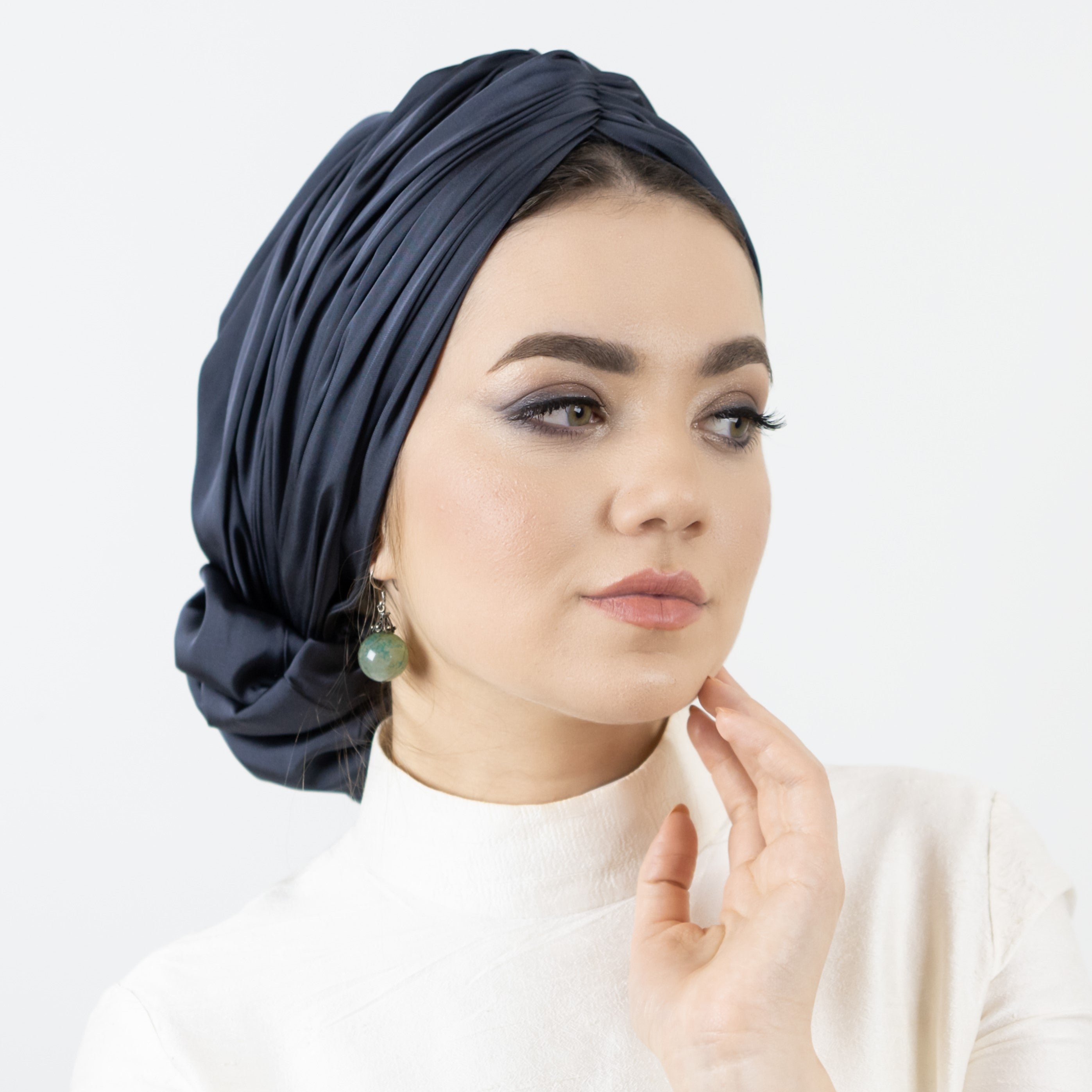 Beyrut Topuzlu Bone - Astarlı - Füme - Saten Kumaş