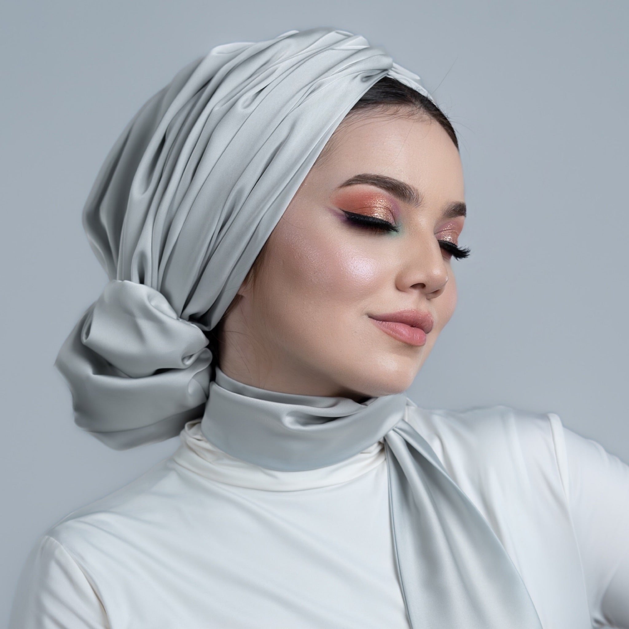 Abu Dhabi Ready-Made Bonnet - Lycra Satin Fabric - Black - BitterColors 