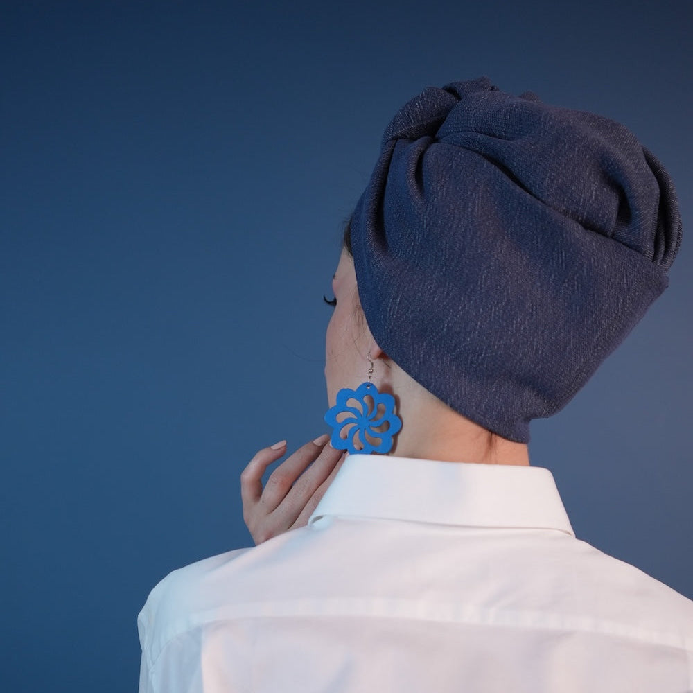 Venüs Düğümlü Bone - Mavi Renkli - Kot Kumaş