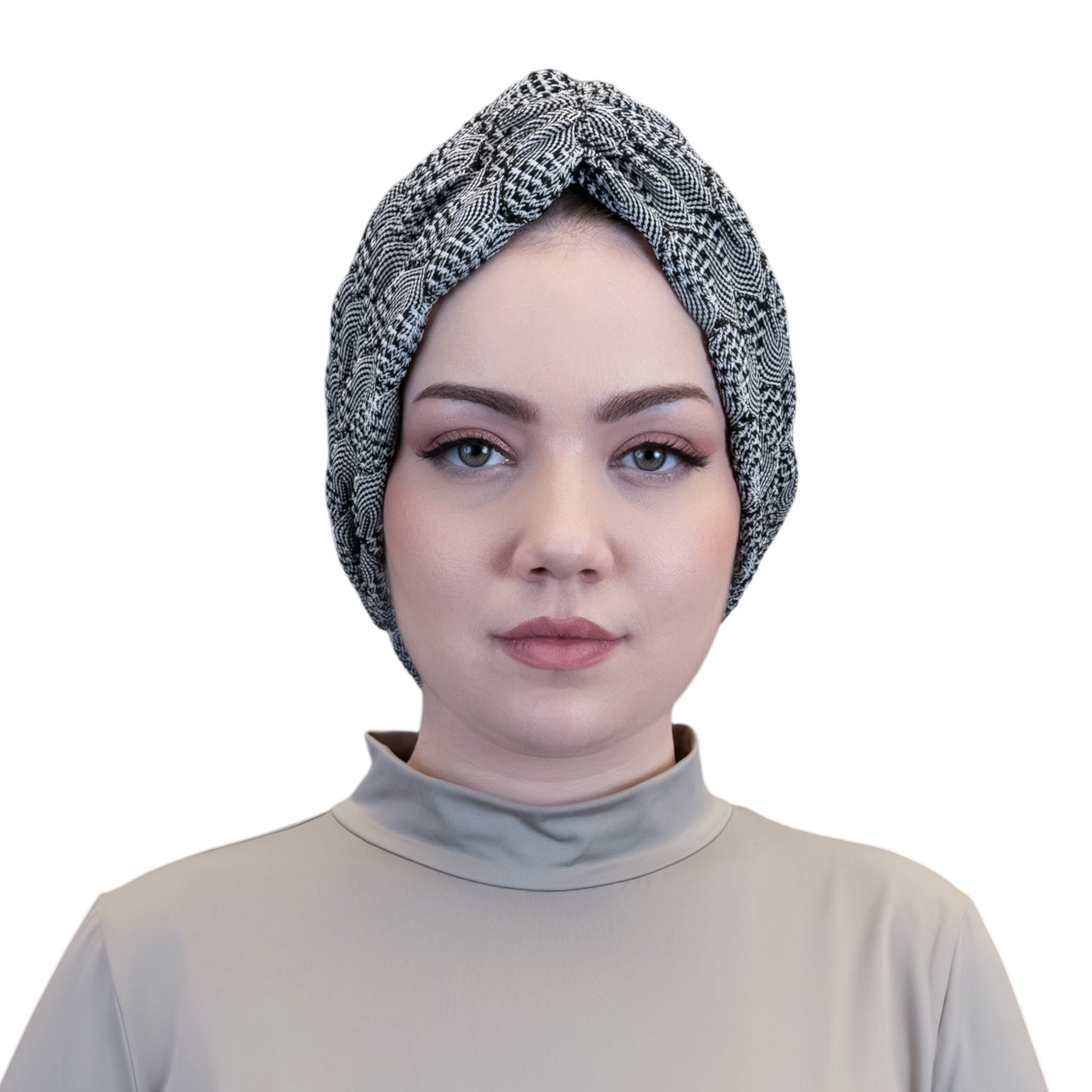 X Burgulu Büzgülü Bone - Siyah Beyaz - Hafif Örme Kumaş