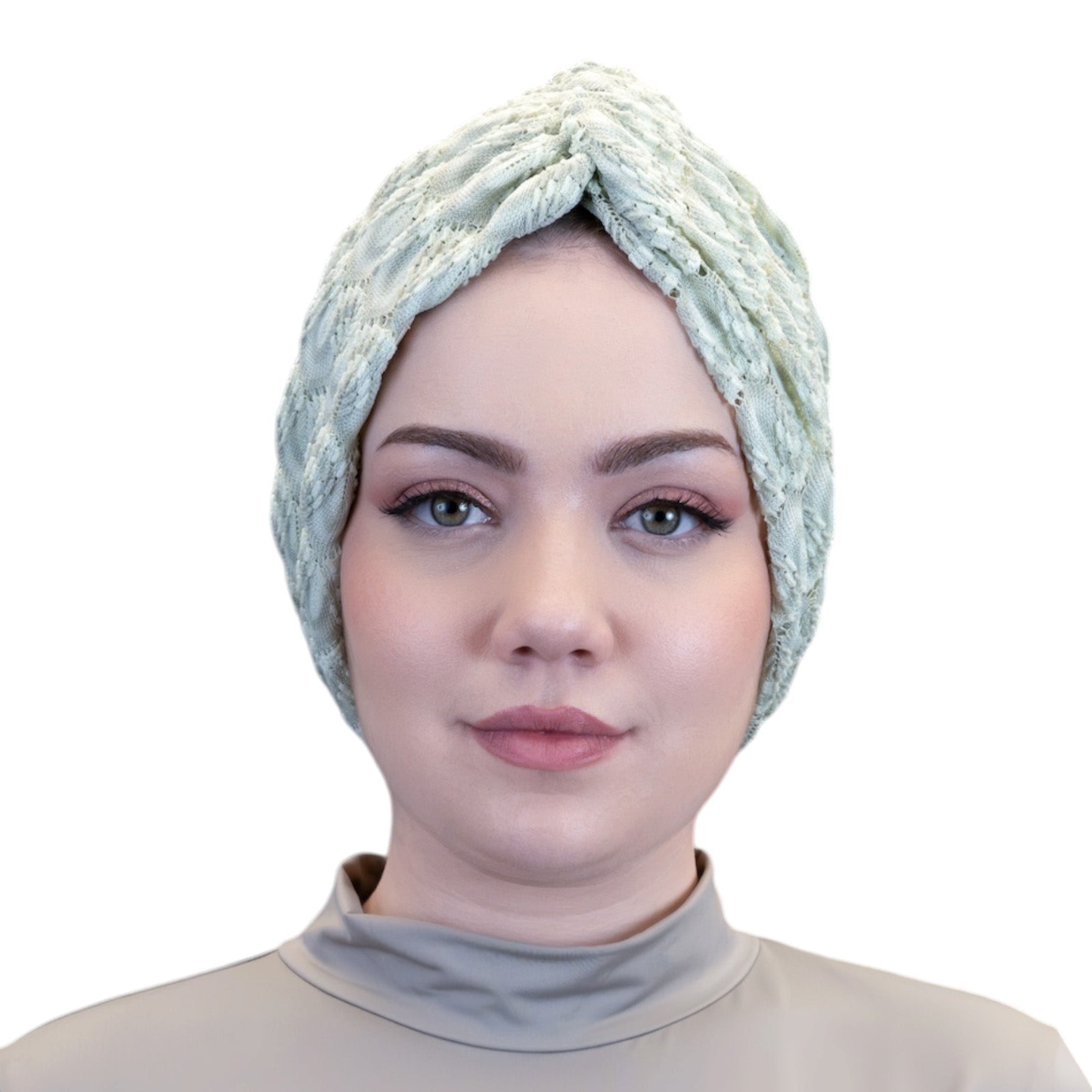 X Burgulu Büzgülü Bone - Su Yeşili - Örme Hafif Kumaş