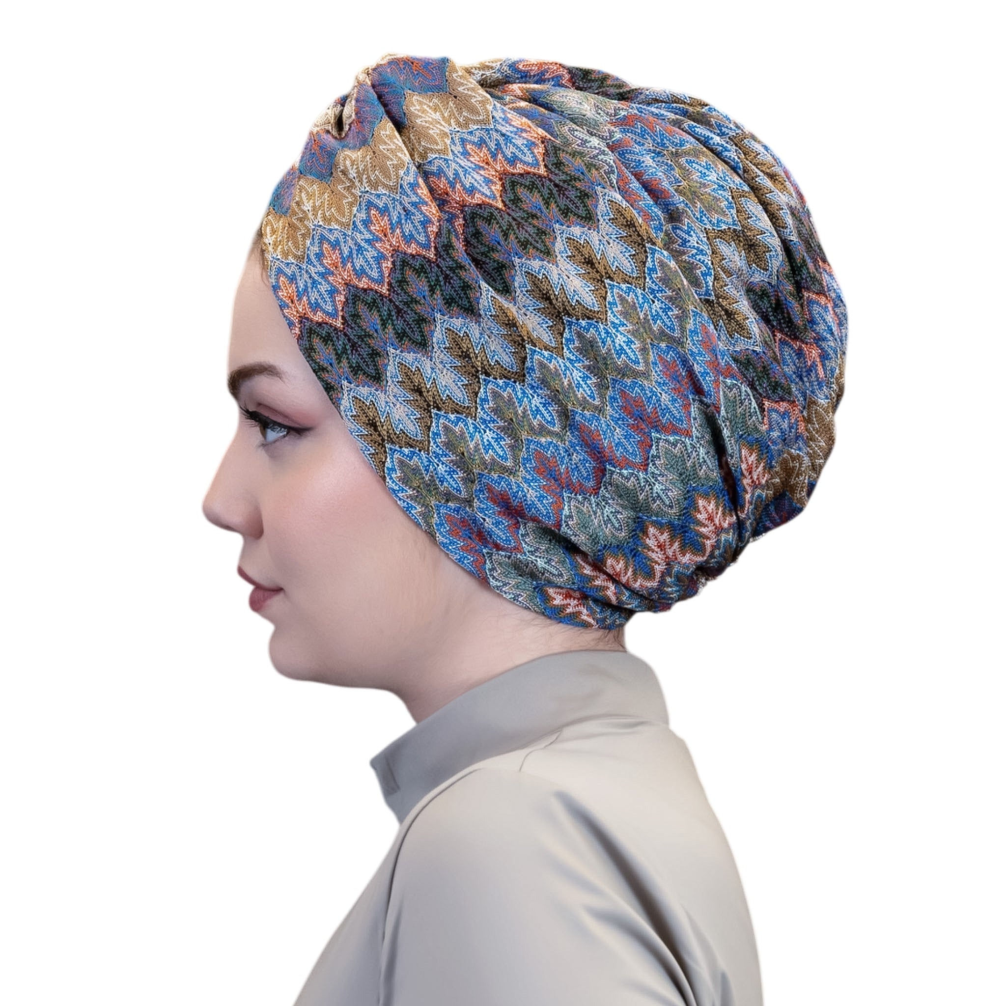 Barcelona Twisted Turban - Mint Green Zigzag Pattern Knit Fabric