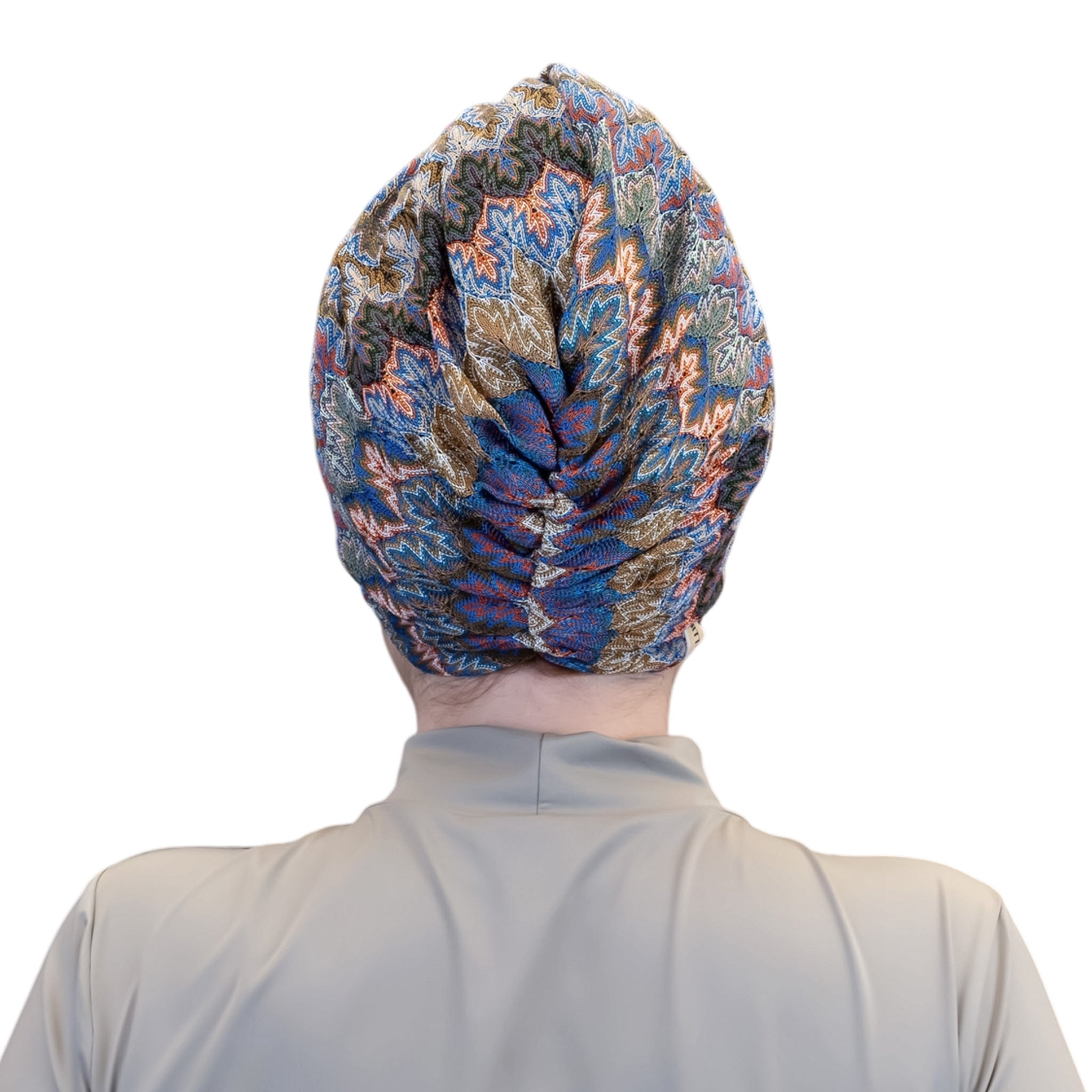 Barcelona Twisted Turban - Mint Green Zigzag Pattern Knit Fabric