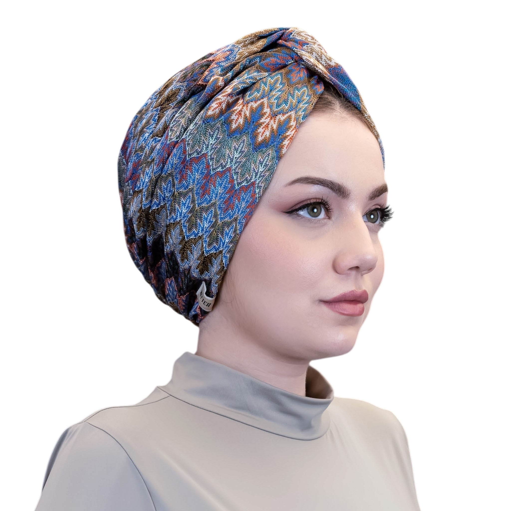 Barcelona Twisted Turban - Mint Green Zigzag Pattern Knit Fabric