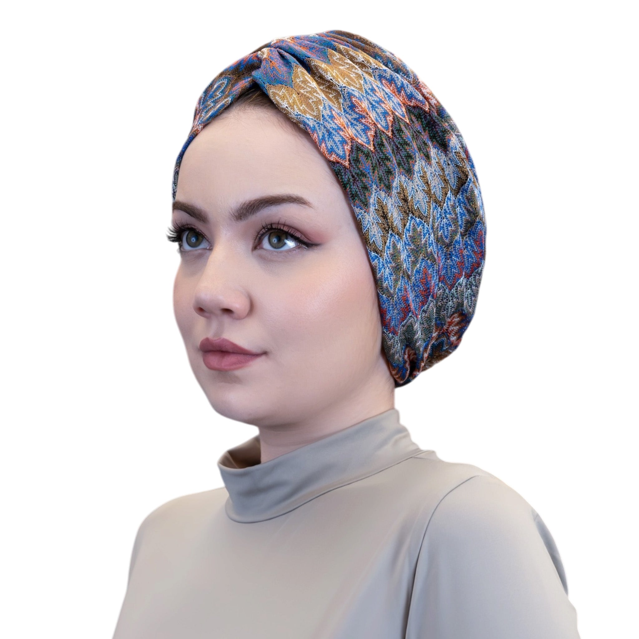 Barcelona Twisted Turban - Mint Green Zigzag Pattern Knit Fabric