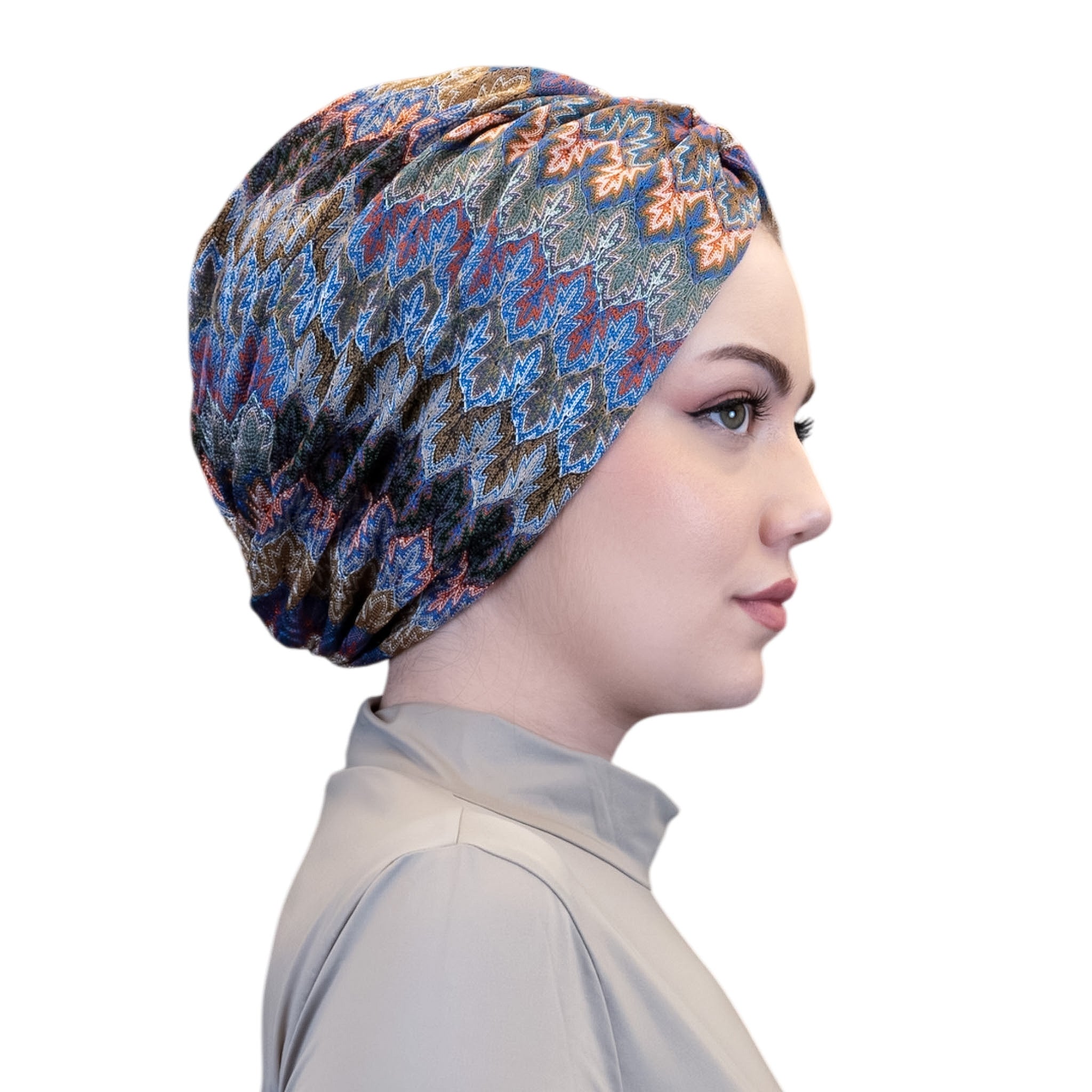 Barcelona Twisted Turban - Mint Green Zigzag Pattern Knit Fabric