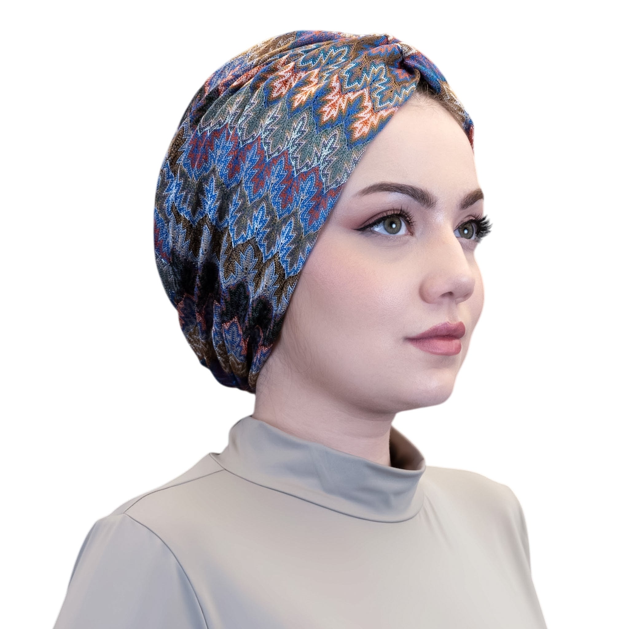 Barcelona Twisted Turban - Mint Green Zigzag Pattern Knit Fabric
