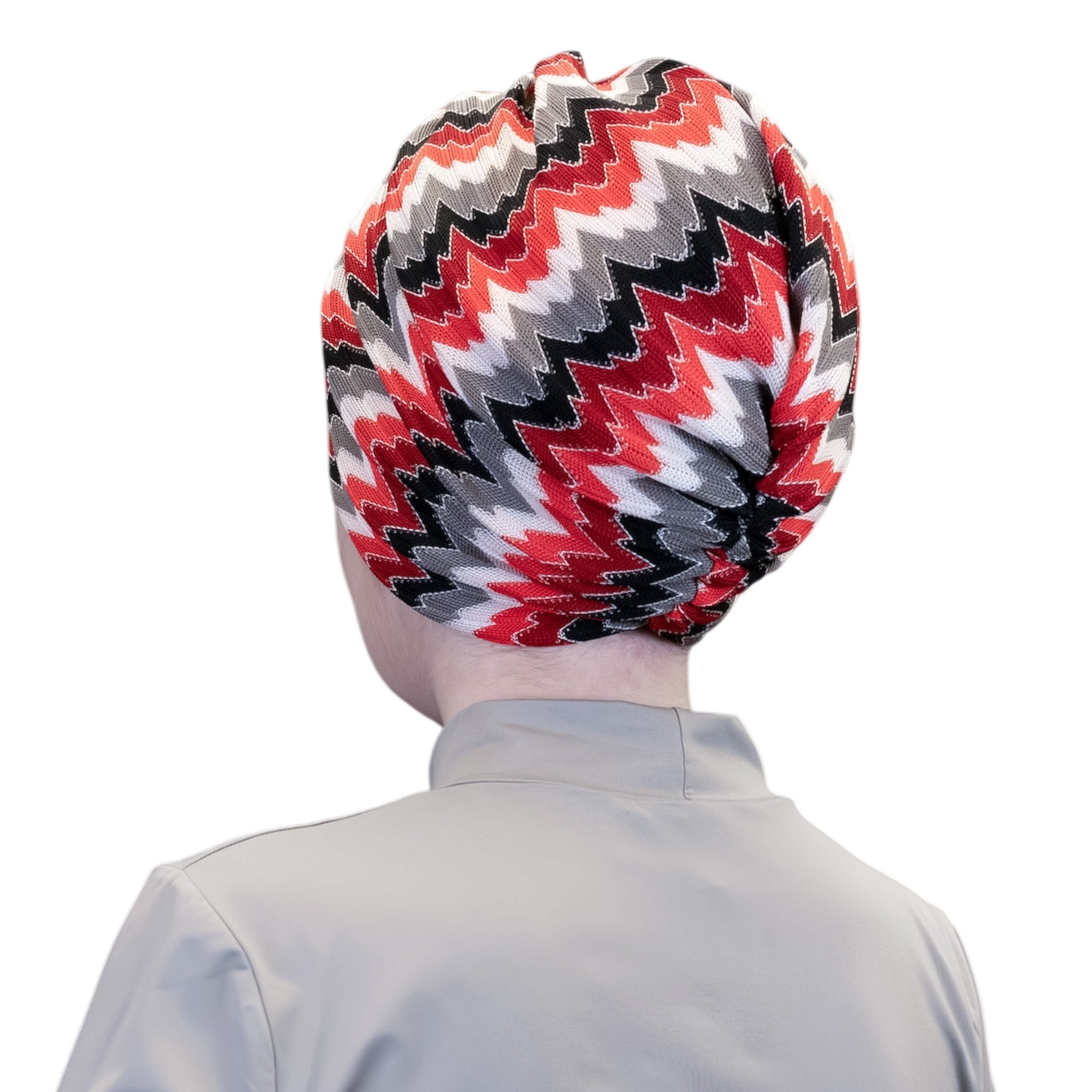 X Burgulu Büzgülü Bone - Kırmızı - Zikzak Desenli Örme Hafif Kumaş