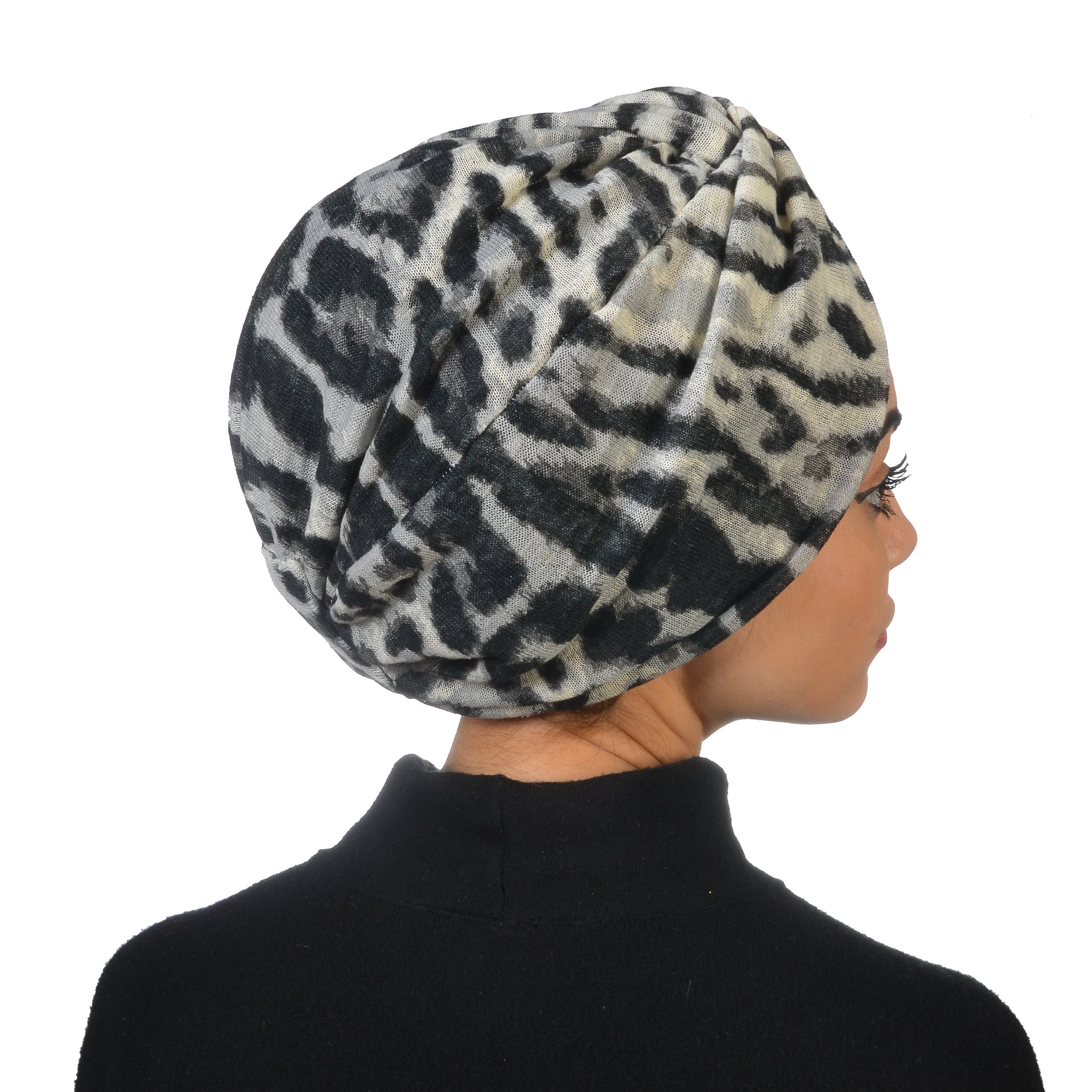 Barcelona Burgulu Bone - Leopar Desenli Örme Kumaş