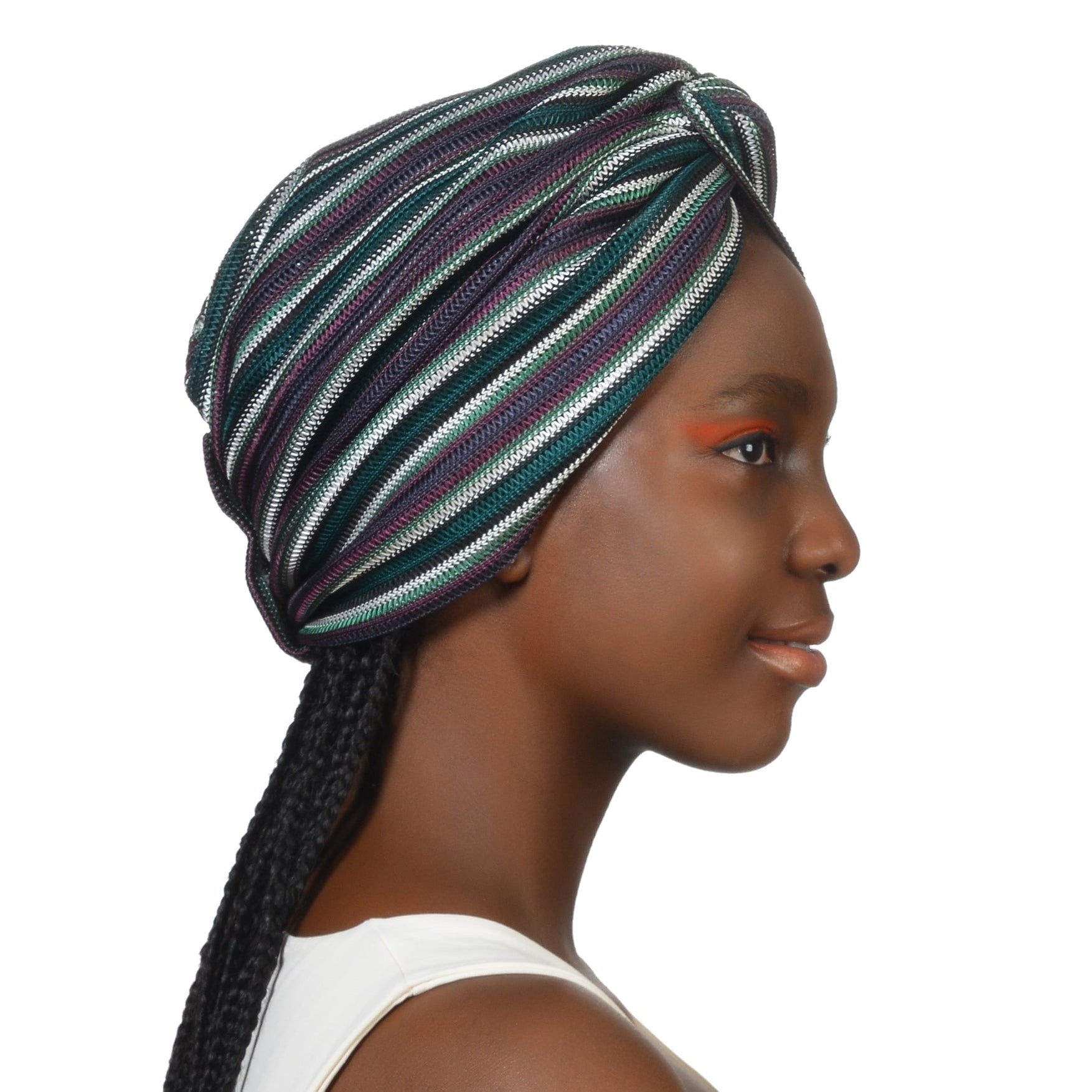 Twisted Grass Pattern Headscarf - Stretchy Knit Fabric - Plum, Green, White Multicolored - BitterColors 