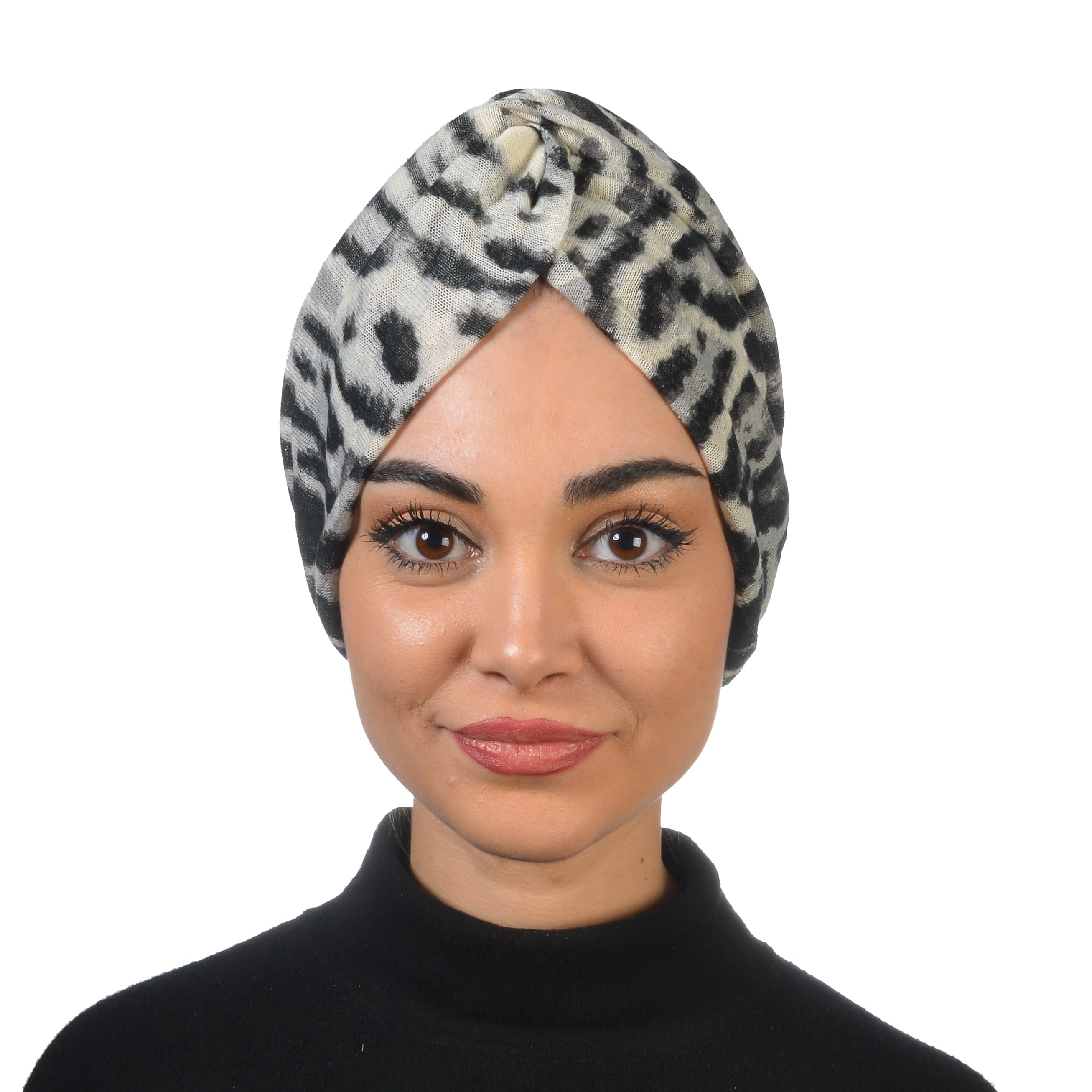 Barcelona Burgulu Bone - Leopar Desenli Örme Kumaş