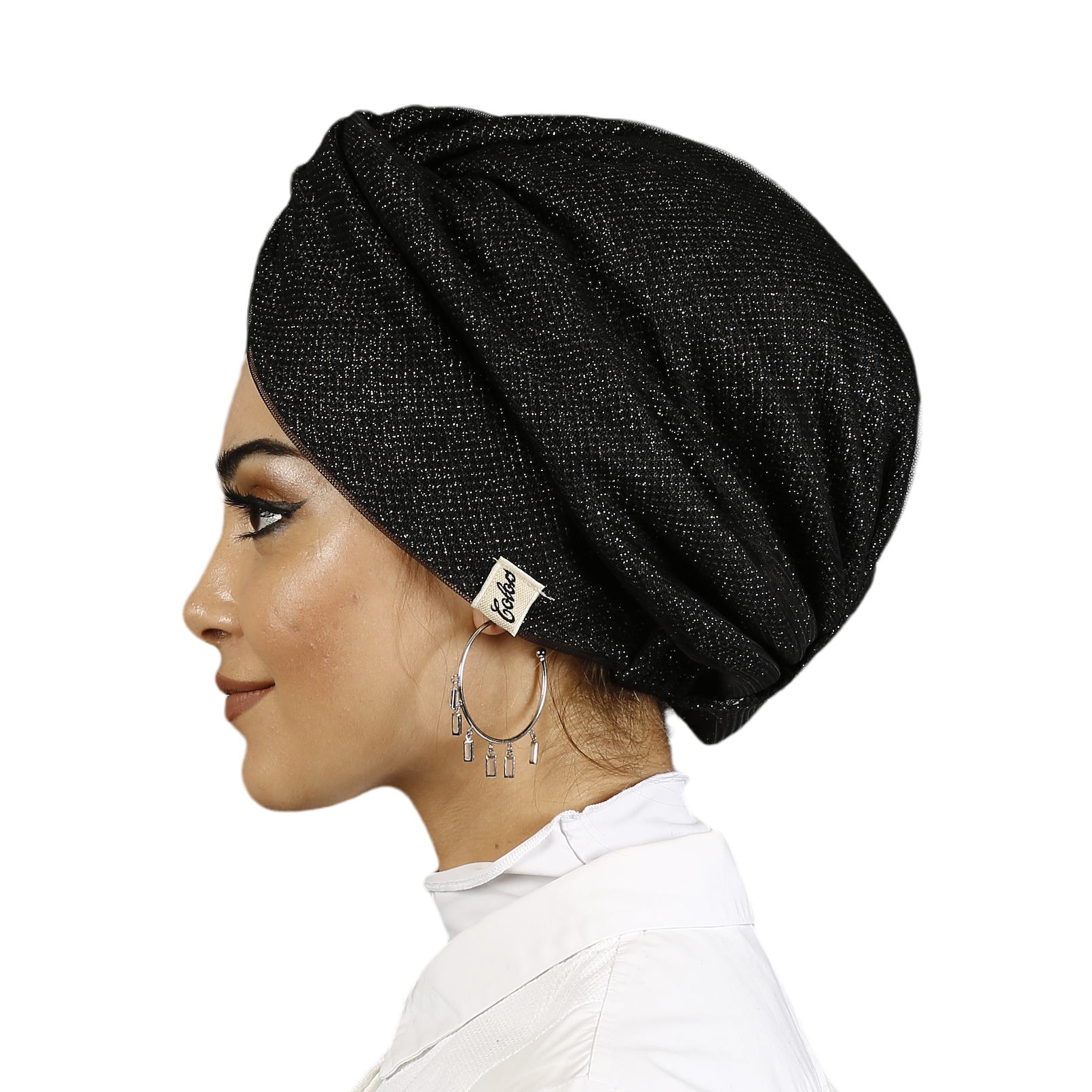 Twisted Bonnet - Glittery Knit Fabric - Double Sided - Honeycomb Tulle - Black Silver Color - BitterColors 