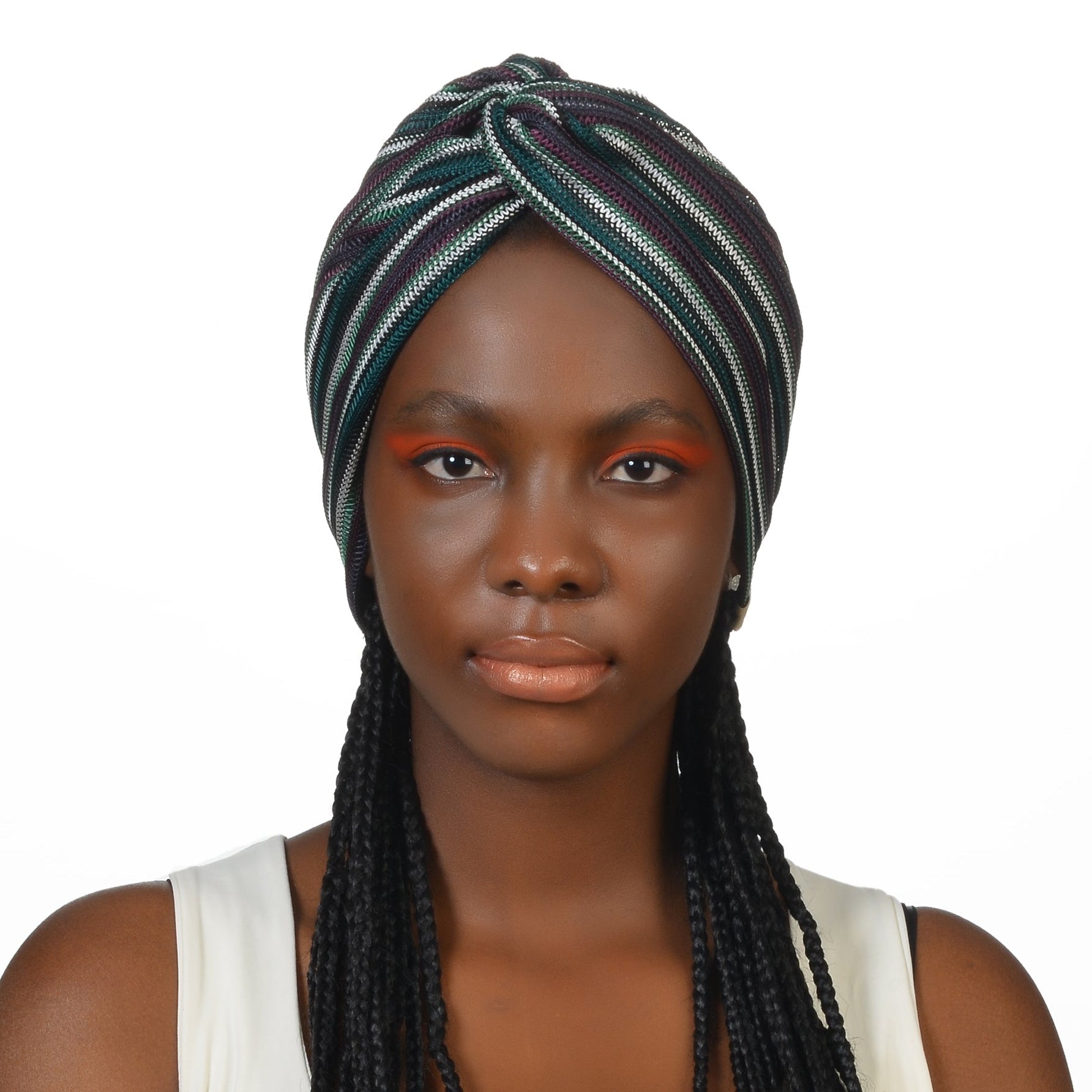 Twisted Grass Pattern Headscarf - Stretchy Knit Fabric - Plum, Green, White Multicolored - BitterColors 