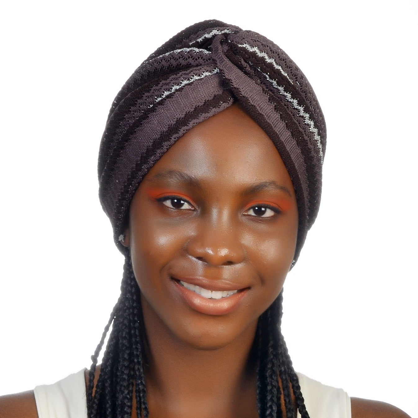 Barcelona Burgulu Bone - Kahve Gri Renkli - Zikzak Desenli Simli Örme Kumaş