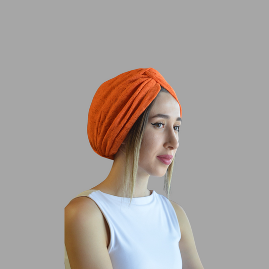 Twisted Knitty Orange Renkli Esnek Örme Triko Kumaş El Yapımı Şık Bone