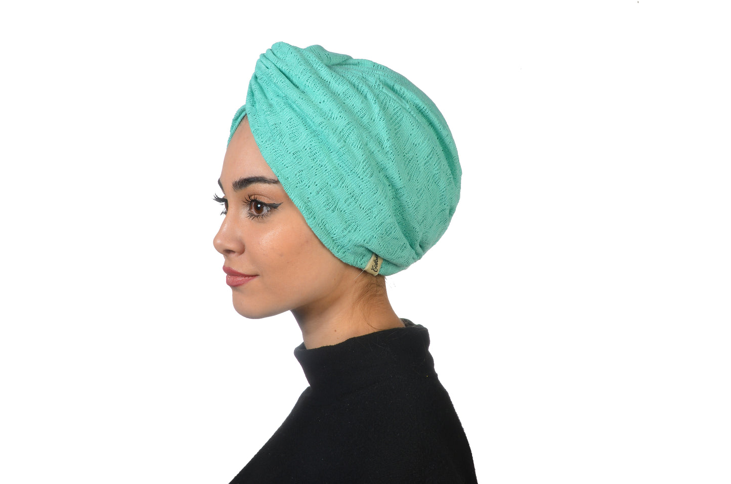 Twisted Knitty Mint Su Yeşili Renkli Esnek Örme Triko Kumaş El Yapımı Şık Bone