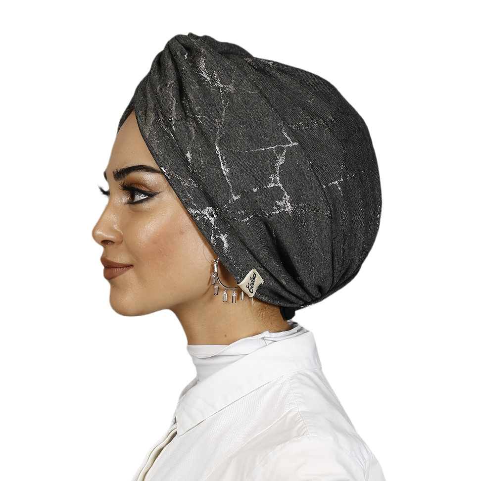 Barcelona Burgulu Bone - Mermer Desenli Işıltılı Kumaş