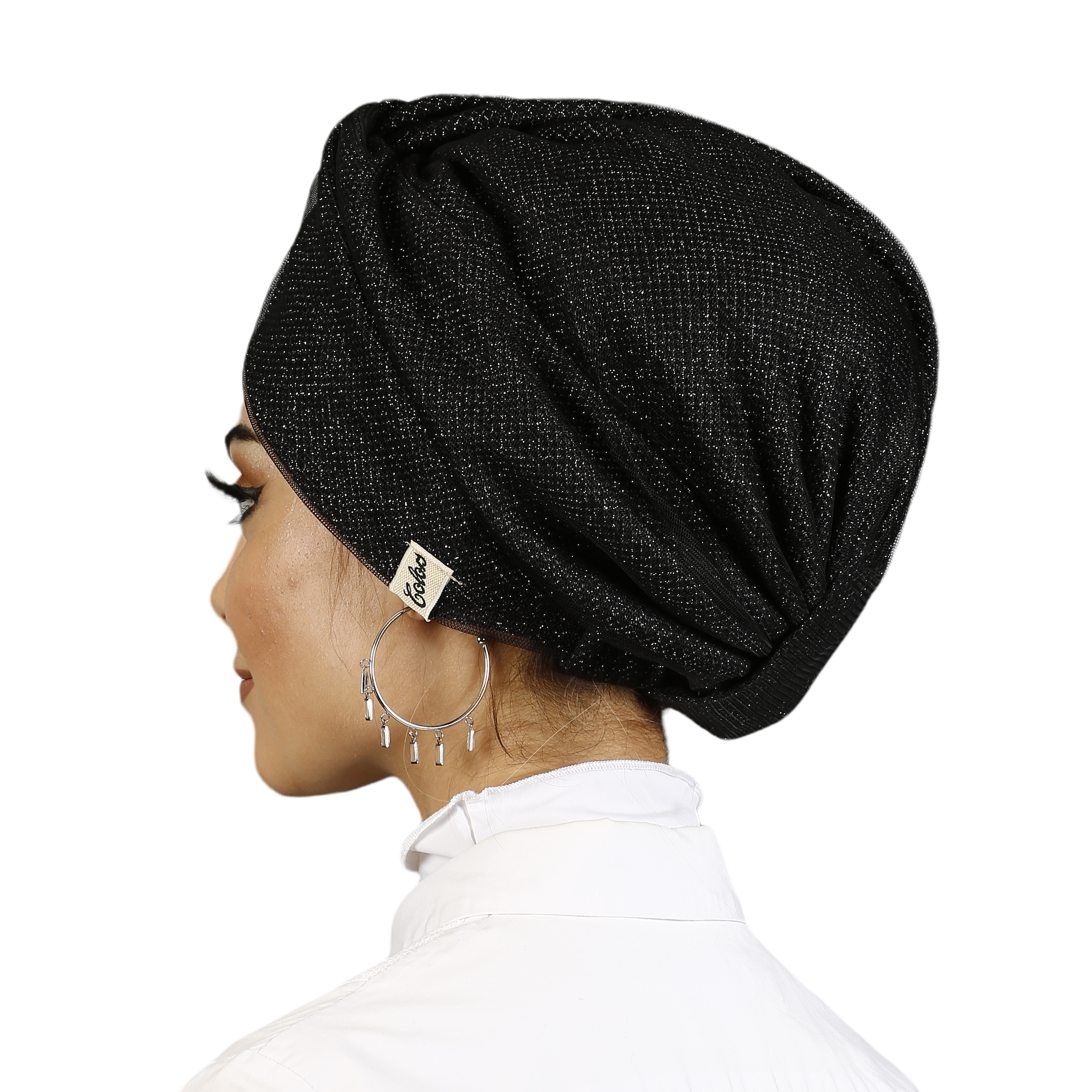 Twisted Bonnet - Glittery Knit Fabric - Double Sided - Honeycomb Tulle - Black Silver Color - BitterColors 