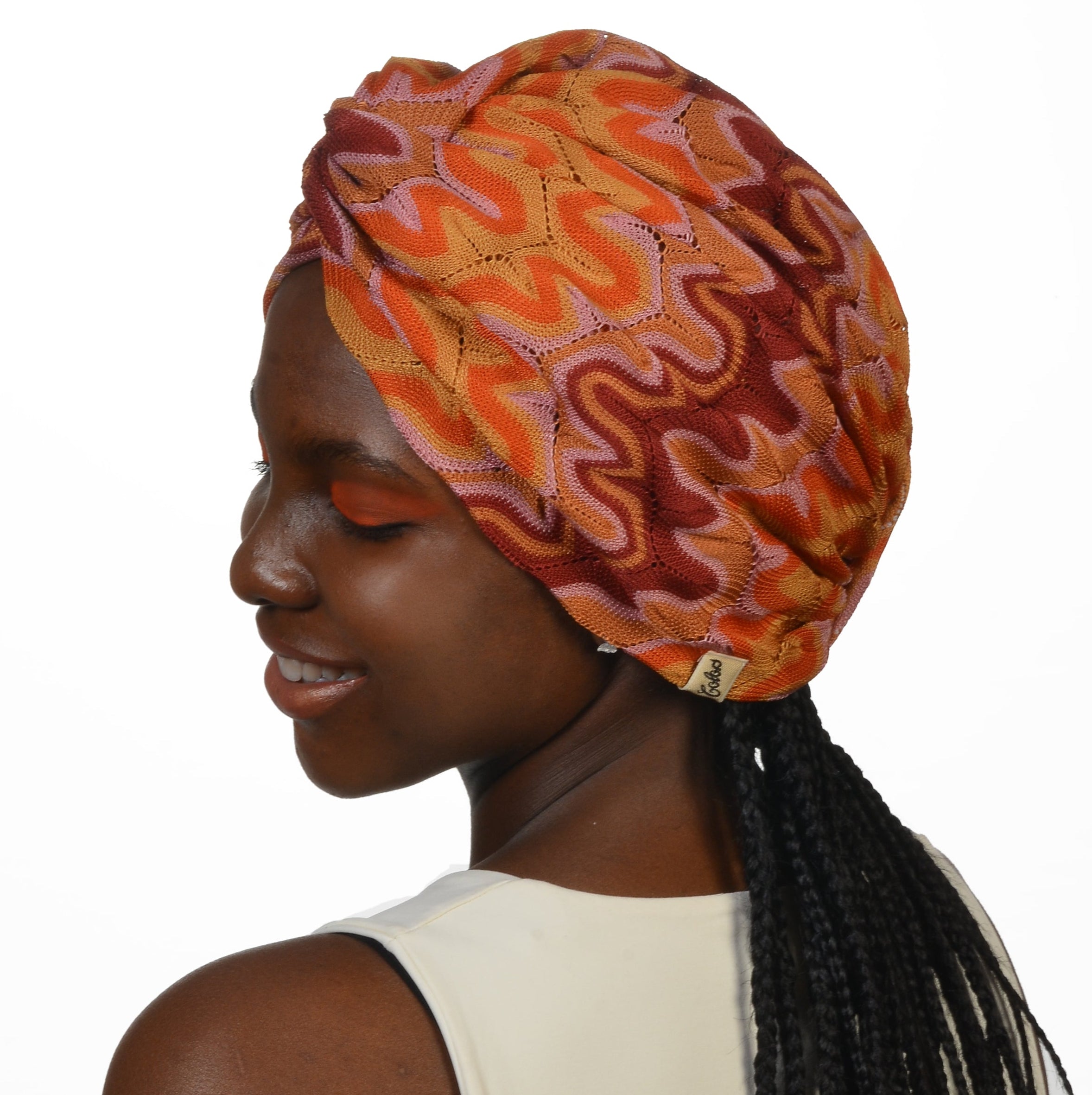 Barcelona Burgulu Bone - Turuncu Dalga Desenli Örme Kumaş