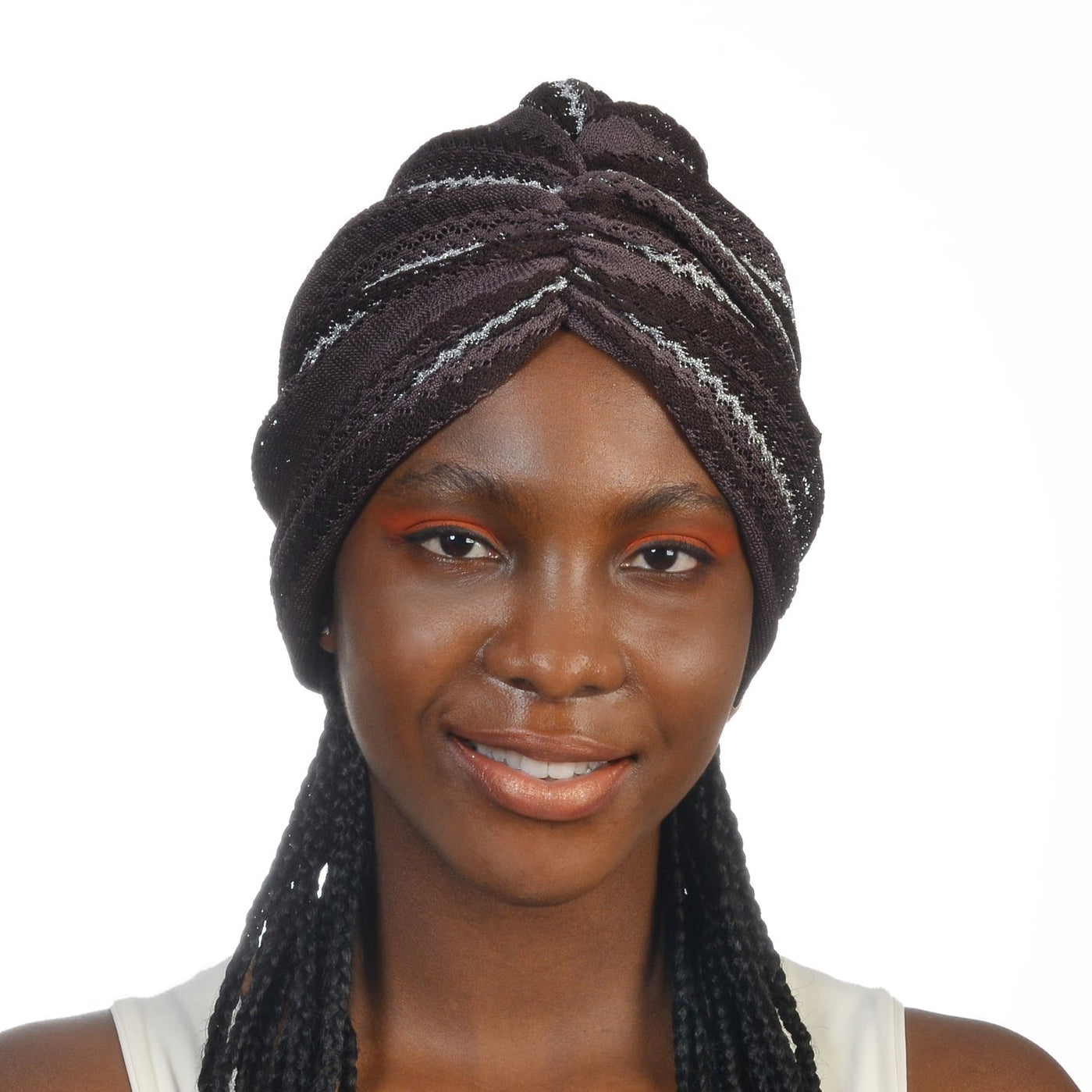 Milano Büzgülü Bone - Kahverengi - Simli - Zikzak Desenli Kumaş