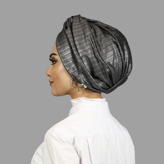 Barcelona Twisted Turban - Metallic Gray Fabric