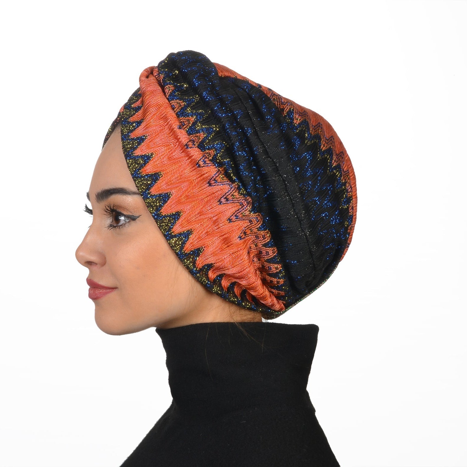 Twisted Zigzag Bonnet - Knitted Fabric - Multicolored/Orange - BitterColors 