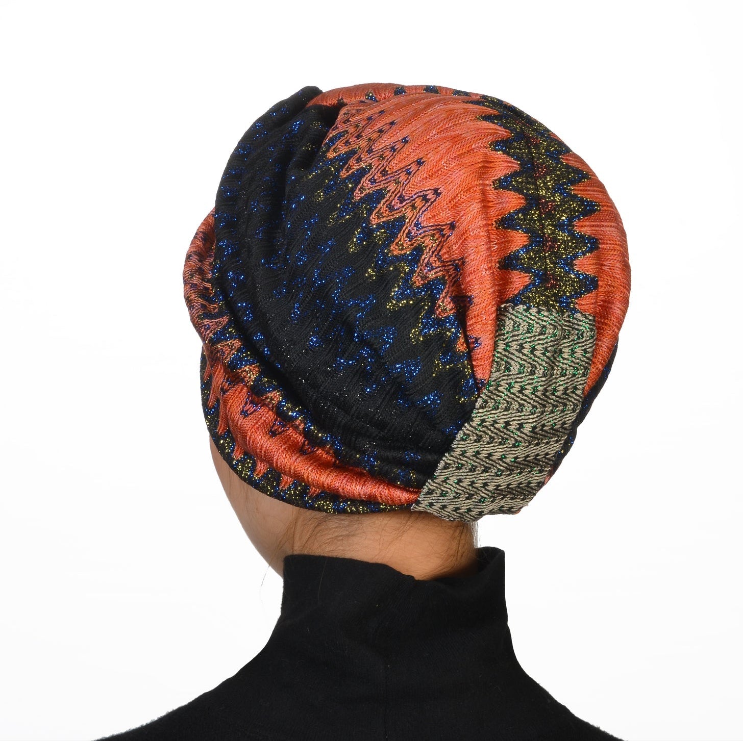 Twisted Zigzag Bonnet - Knitted Fabric - Multicolored/Orange - BitterColors 