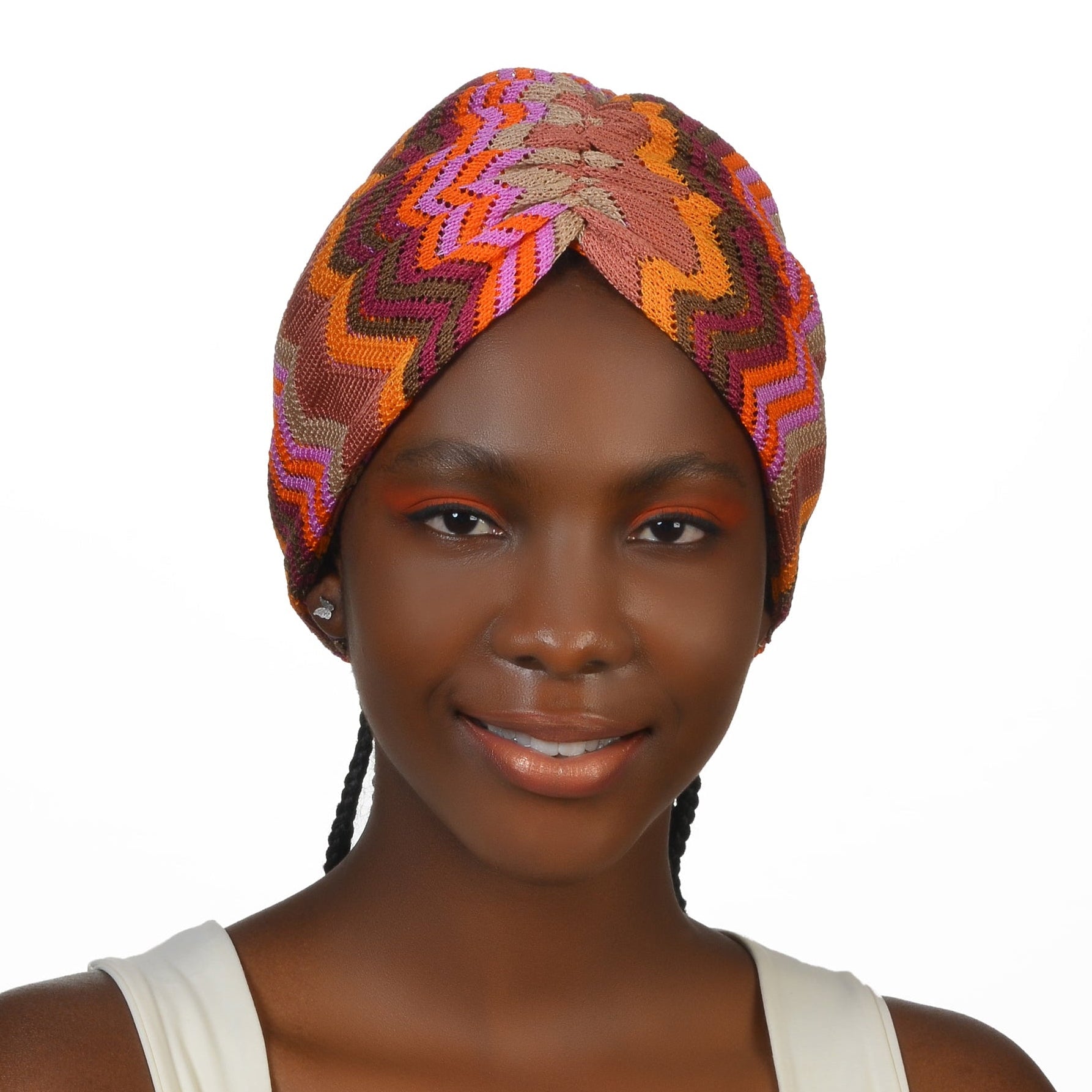 Bitter Zigzag Colorful Gathered Bonnet - Knitted Fabric - Multicolored - BitterColors 