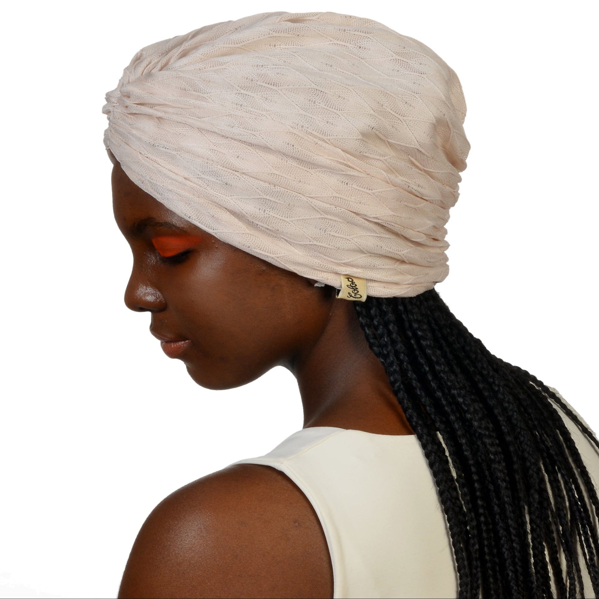 Milano Büzgülü Bone - Krem Esnek Örme Kumaş